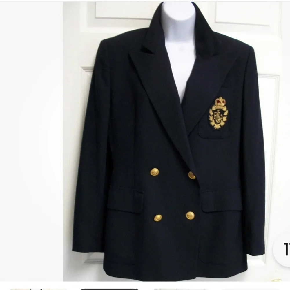 Vintage 100% Wool USA Made Ralph Lauren Double Breasted Crested Blazer Jacket 6 - Picture 3 of 14